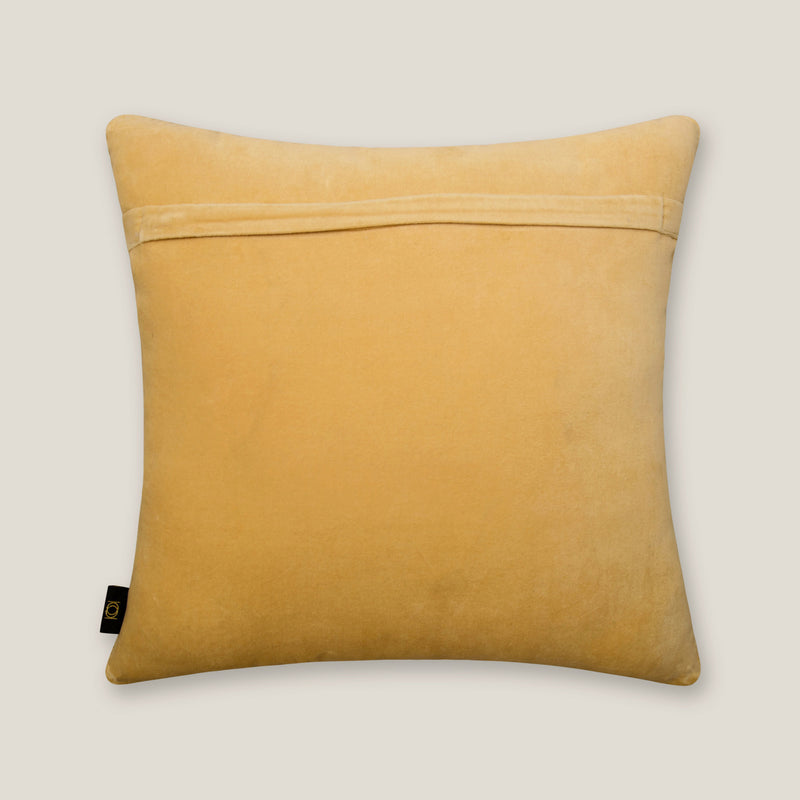 Vivir Yellow & Grey Emb. Cotton Velvet Cushion Cover