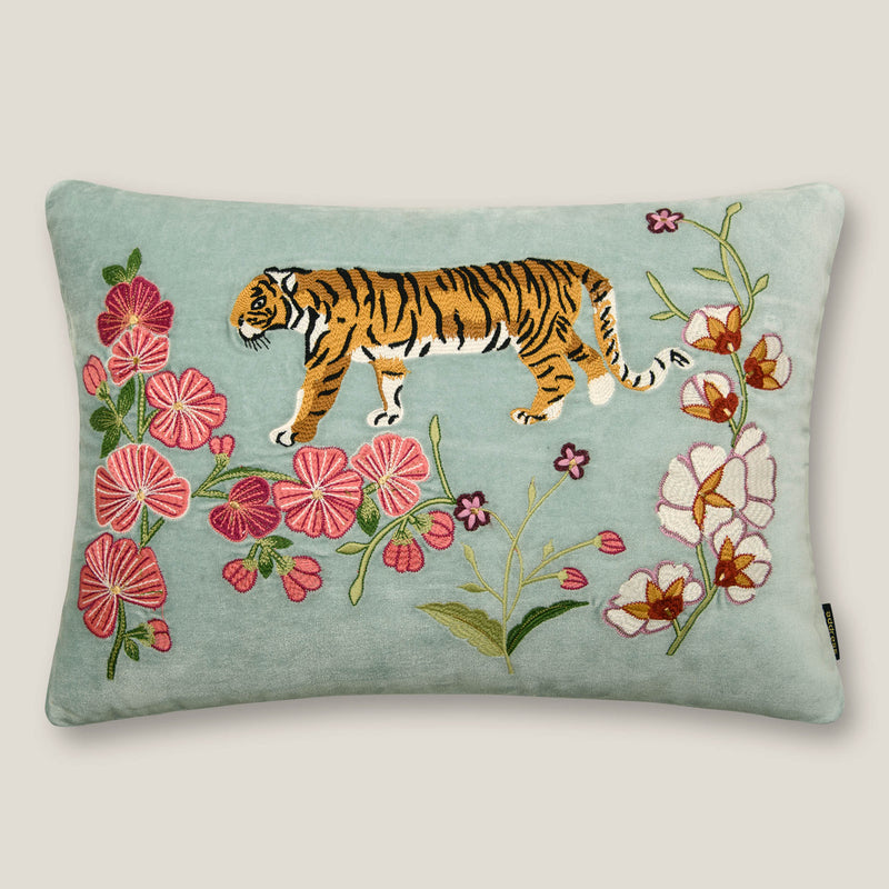 Tigre Blue Cotton Velvet Cushion Cover