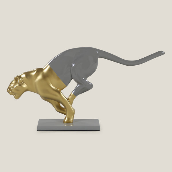 Cougar Grey & Gold Resin Sculpture