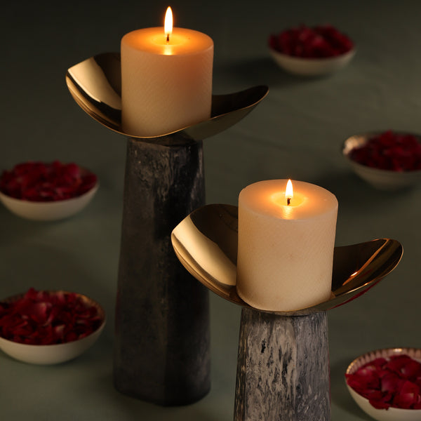 Chichi Grey & Gold Resin Candle Holder  Large