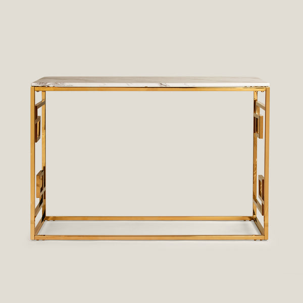 Orient White & Gold Marble Finish Console Table