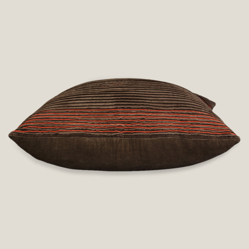 Coral-Grey Striped Cushion Cover