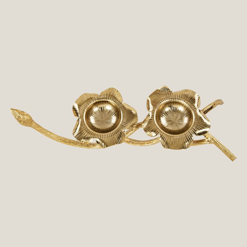 Double Floral Gold Aluminium Candle Holder