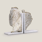 Ginkgo White & Brass Leaf Bookend