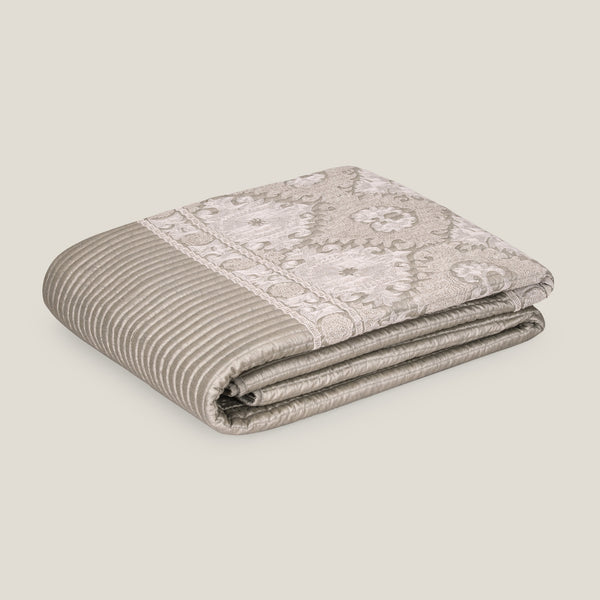 Fruzan Emb. Grey Faux Silk Bedspread