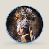 Pearl Earrings Blue Printed Serving Tray