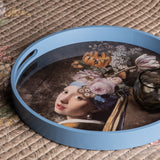 Pearl Earrings Blue Printed Serving Tray