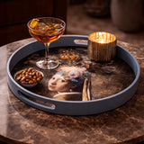 Pearl Earrings Blue Printed Serving Tray