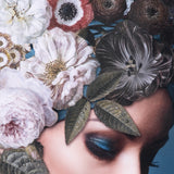 Floral Woman Blue Framed Canvas