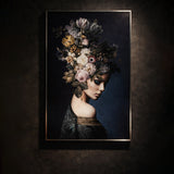 Floral Woman Blue Framed Canvas