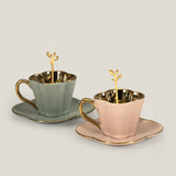 Clover Pink & Green Cup & Saucer Set of 2