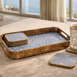 Leafscape Blue Rectangle Serving Tray