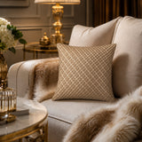 Lattice Beige & Gold Woven Cushion Cover
