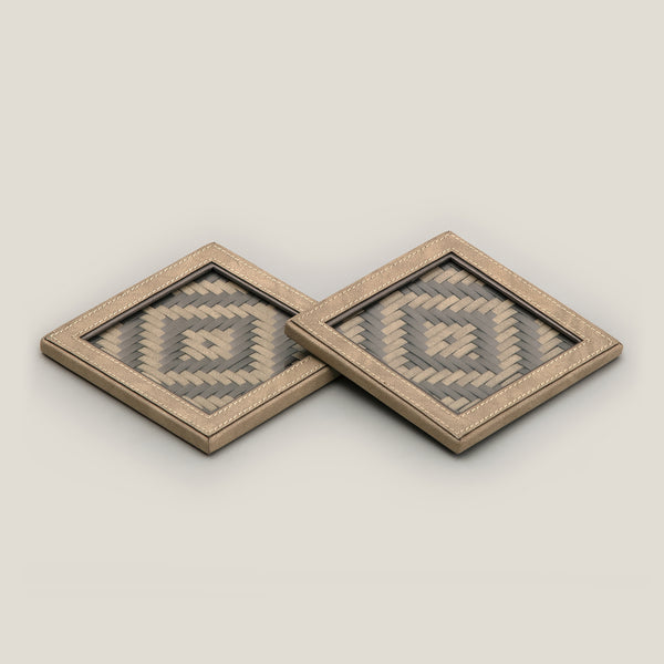Wicker Brown Faux Leather Coaster Set Of 2
