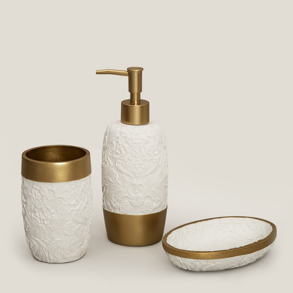 Damask White & Gold Ceramic Bath Set