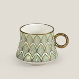 Chevron Blue & Green Ceramic Cup Saucer Set of 2