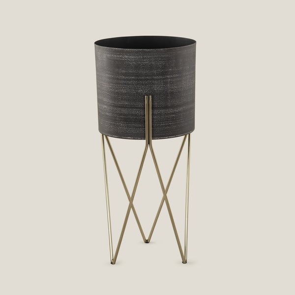 Crux Grey & Gold Textured Metal Planter Small