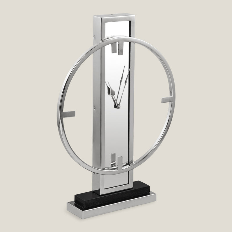 Detroit Nickel Stainless Steel & Glass Table Clock