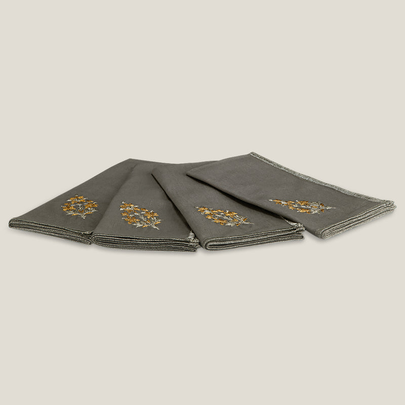 Cinar Grey Gold & Silver Cotton Linen Dining Napkin Set of 4