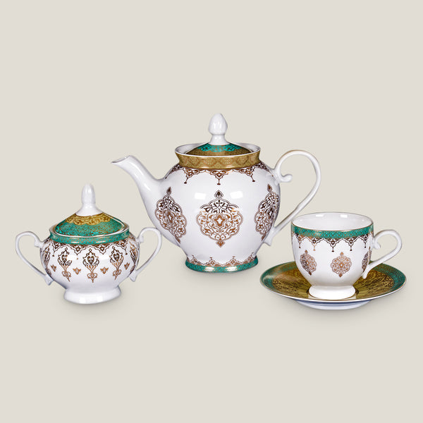 Mersin Blue & White Gold-Lined Tea Set for 6