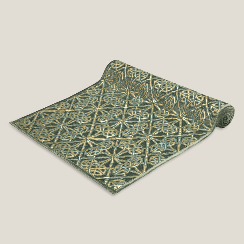 Deco Greyish Teal & Gold Applique Bed Runner