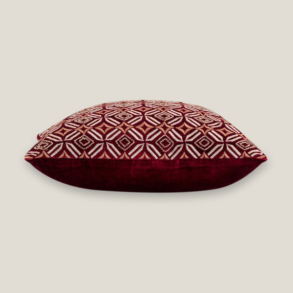 Norma Hand Emb. Mineral Red Velvet Cushion Cover