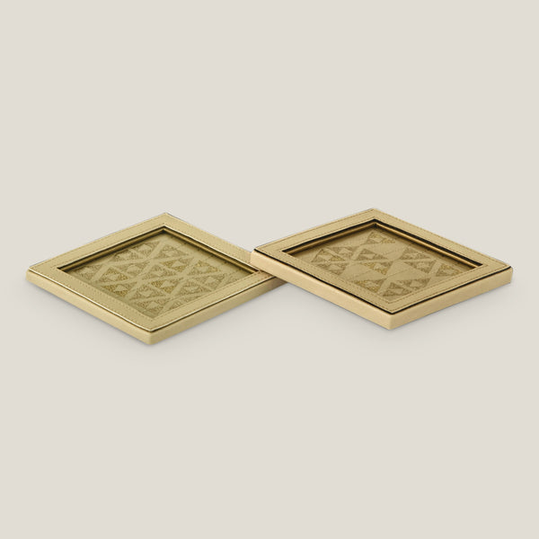 Geometry Gold Emb. Beige Coaster Set Of 2