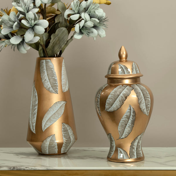 Auric Gold Leaf Ceramic Decor Jar