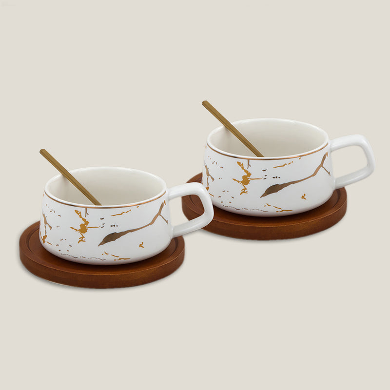 Ebony & Ivory Ceramic Cup Saucer Set of 2