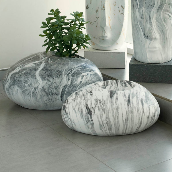 Marble Resin Grey Rock Planter Small