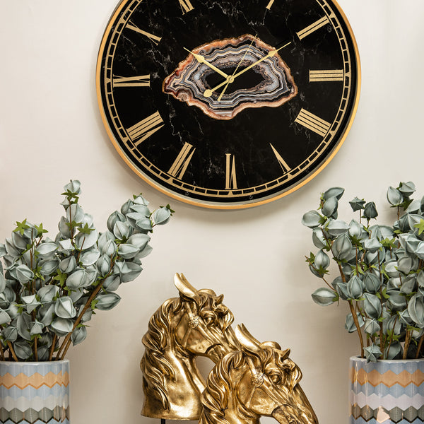 Marquina Black Glass & Metal Wall Clock