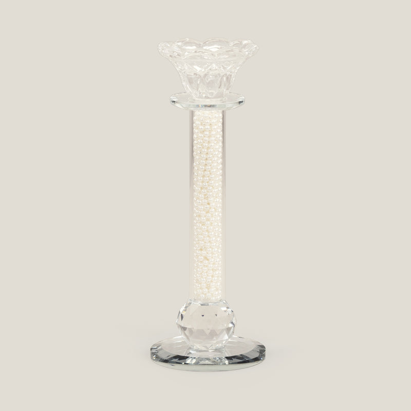 Pearl Studded Crystal Candle Holder