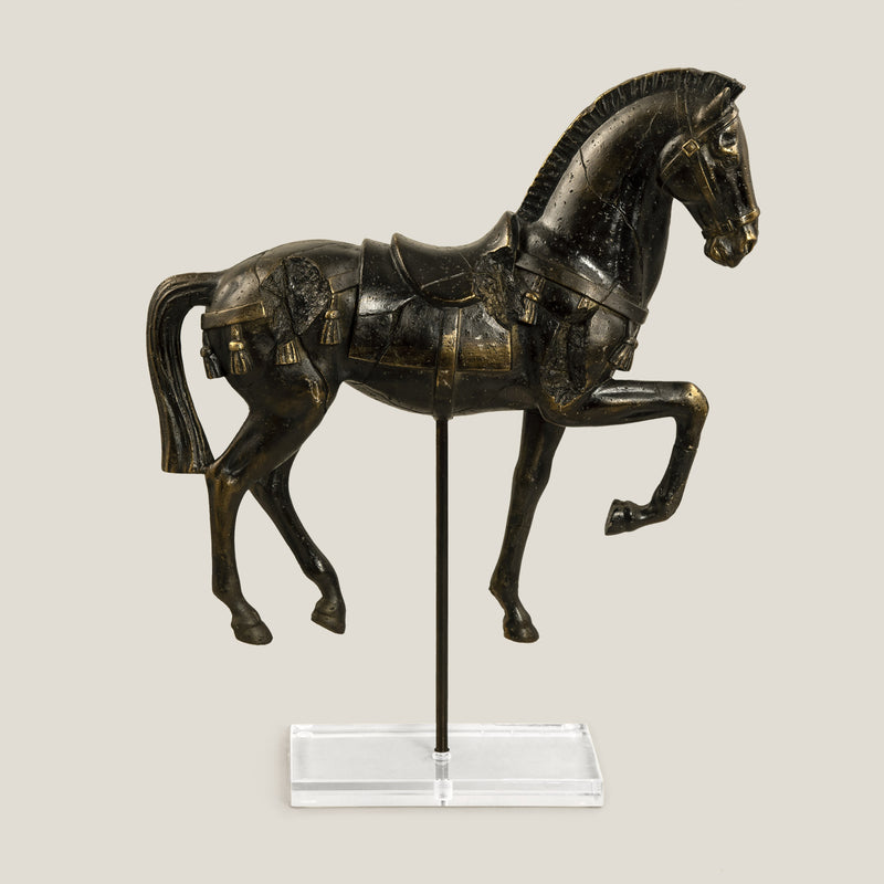 Saddle Black Horse Resin Sculpture