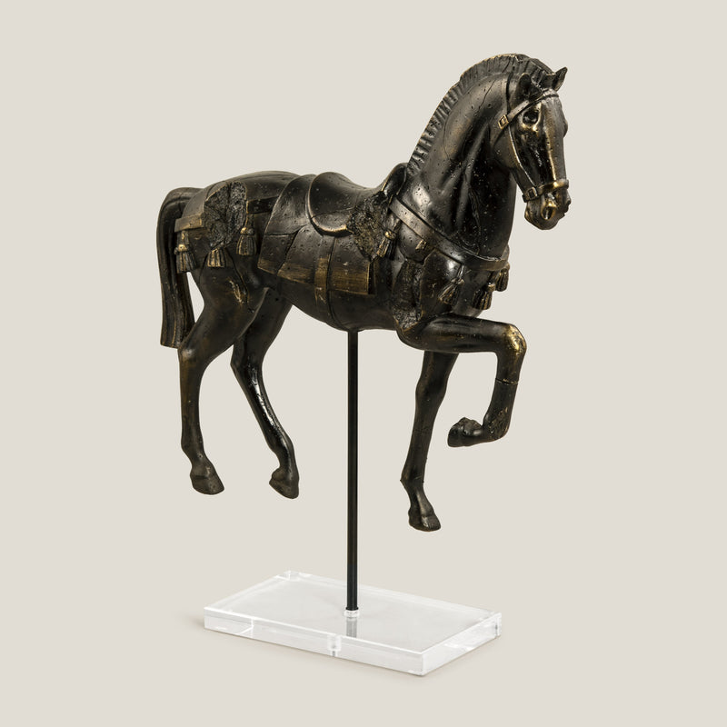 Saddle Black Horse Resin Sculpture
