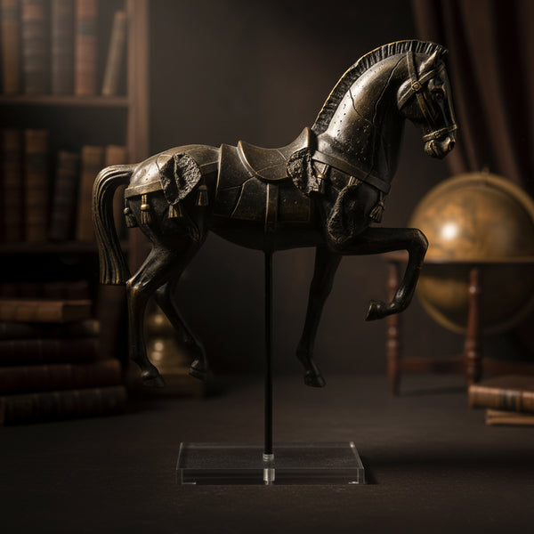 Saddle Black Horse Resin Sculpture