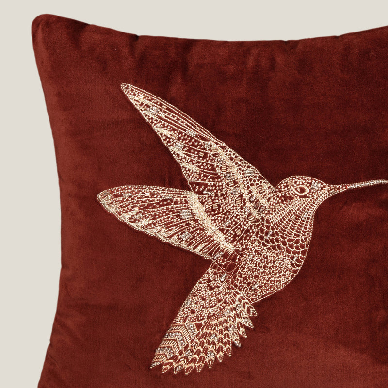 Ava Dark Rust Hand Emb. Velvet Cushion Cover