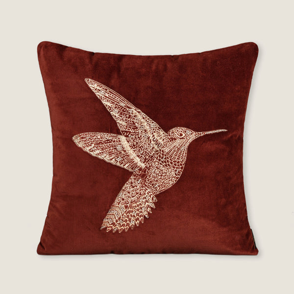 Ava Dark Rust Hand Emb. Velvet Cushion Cover