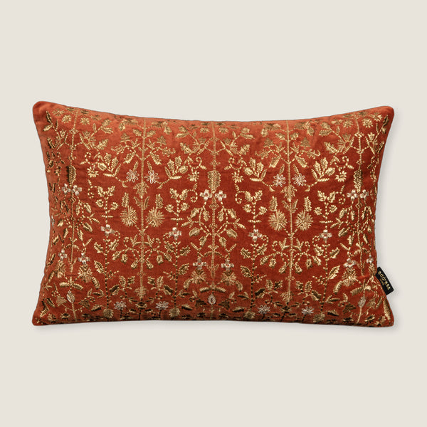 Regina Hand Emb. Dark Orange Cotton Velvet Cushion Cover