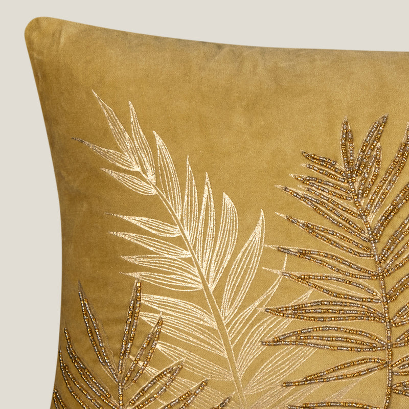 Tropico Gold Foil Green Cotton Velvet Cushion Cover