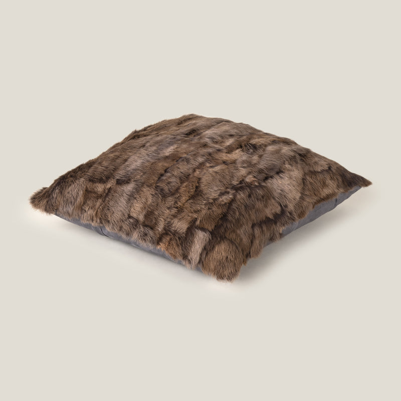 Rabbit Fur Beige & Brown Cushion Cover