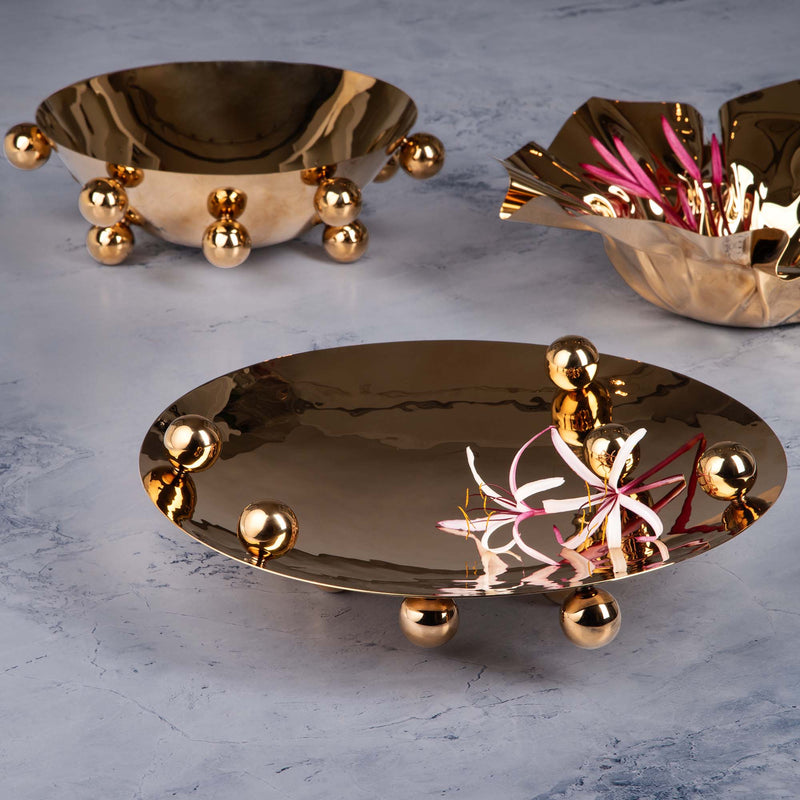 Orbis Gold Plated Metal Round Footed Bowl