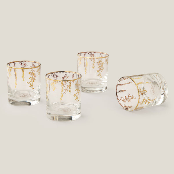 Golden Floral Whiskey Glass Set Of 4
