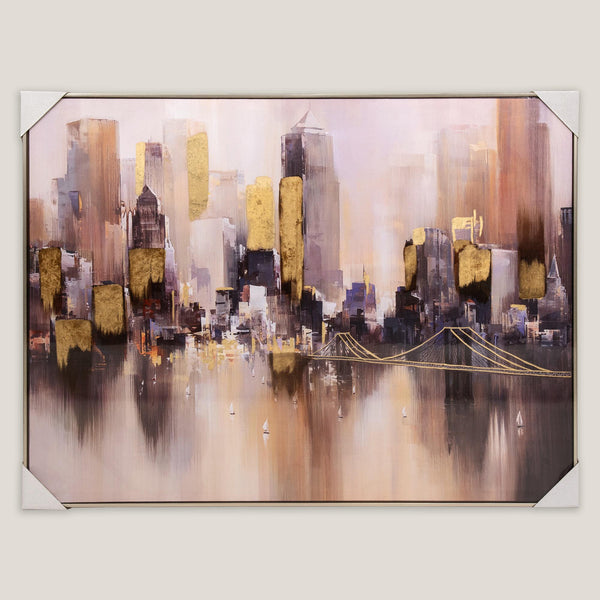 Buy Cityscape Grey & Gold Framed Canvas Online in India