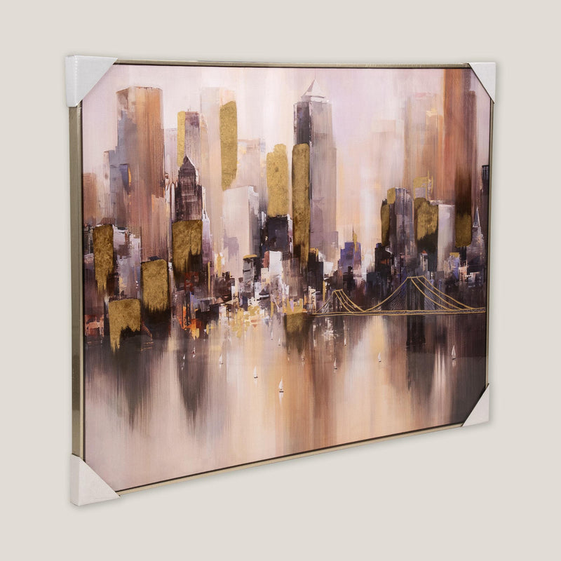 Shop Cityscape Grey & Gold Framed Canvas Online in India