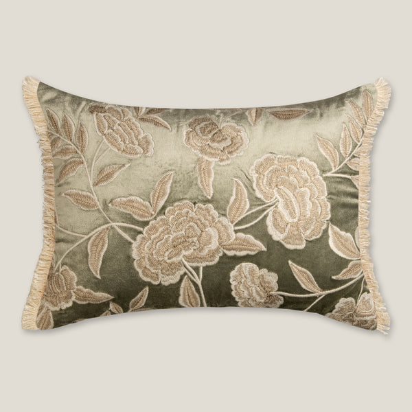 Floral Embroidered Green Cushion Cover