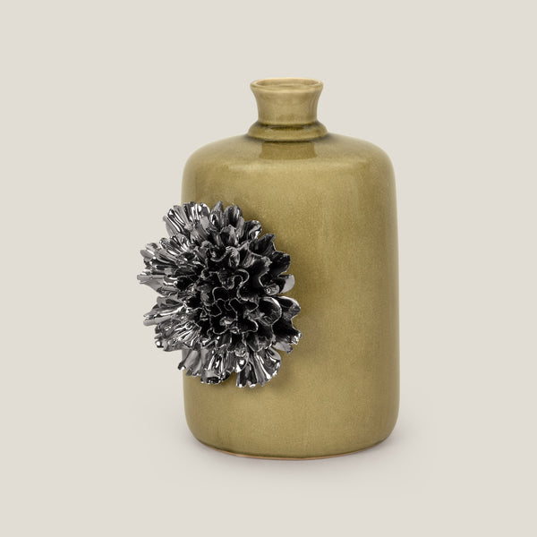 Floret Green & Silver Vase