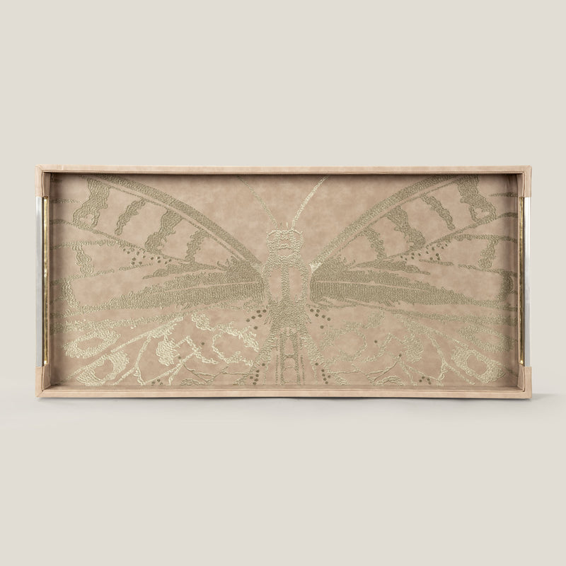 Papillon Pink  Embroidered Butler Tray