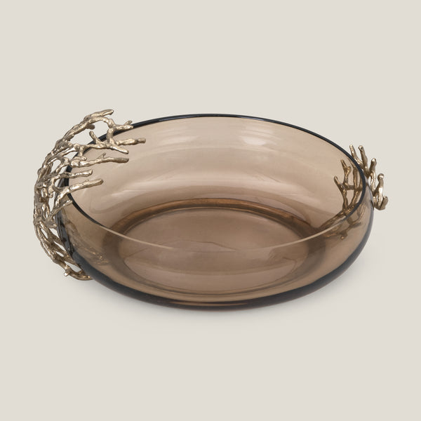 Twig Brown & Gold Glass Flat Decor Bowl