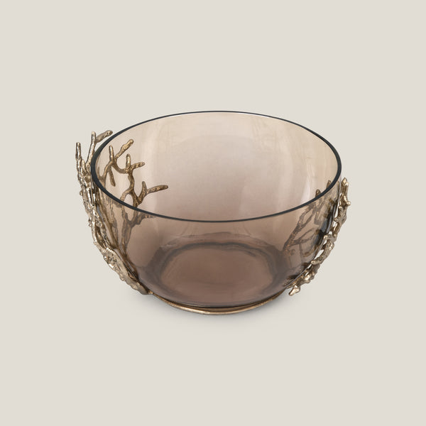 Twig Brown & Gold Glass Deep Decor Bowl
