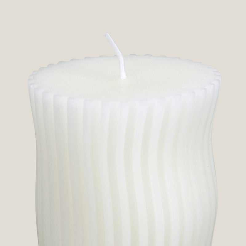 Roma White Ribbed Pillar Candle